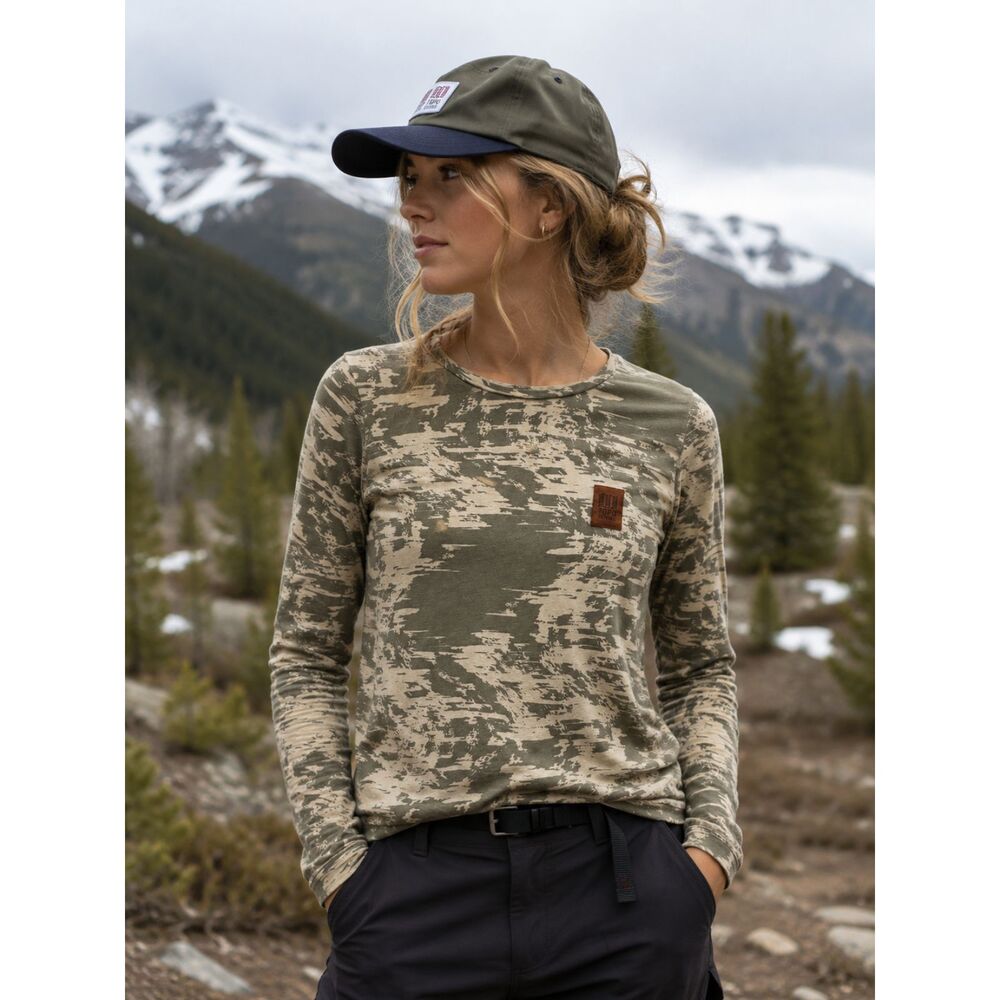TOPO Designs Camo Long Sleeve T Shirt Tee Top Made in USA   Women's Size XS